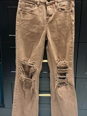Straight Leg Distressed Tan Women’s Jeans